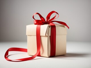 Gift box with red ribbon isolated on white background