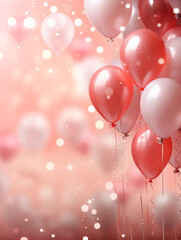 Beautiful vertical background for Valentine's Day,Romantic Glow Heart-Shaped Balloons on Rosy Bokeh Background