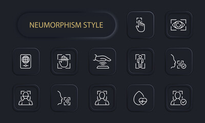 Human scanner line icon. Biometric data, password, information security, gadget, device, computer. Neomorphism style. Vector line icon for business and advertising