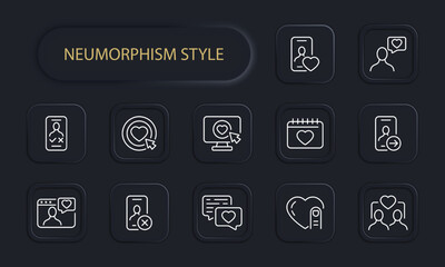 Dating site line icon set. Communication, love, relationships, chatting, feelings, emotions. Neomorphism style. Vector line icon for business and advertising