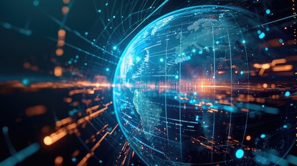 An international globe communication visualized on a futuristic interface, showcasing global connectivity, Ai Generated