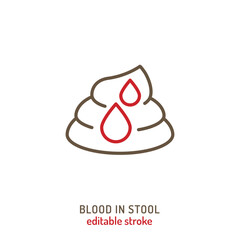 Blood in human stool. Linear icon, pictogram, symbol. © Double Brain