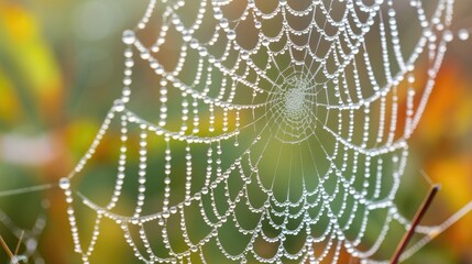 Marvel at the intricate beauty of a spider web adorned with glistening water droplets, nature's delicate artistry. Ai Generated.