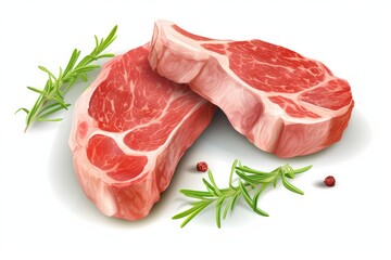 Raw Lamb Chops or Mutton Cuts Illustration, Fresh Sheep Meat Cutlet on Bone Cut Out Closeup Isolated - obrazy, fototapety, plakaty