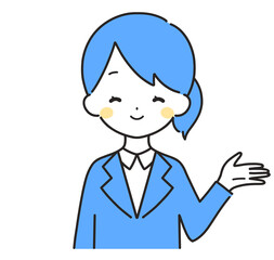 Fototapeta premium 青色｜案内するスーツの女性｜左手
