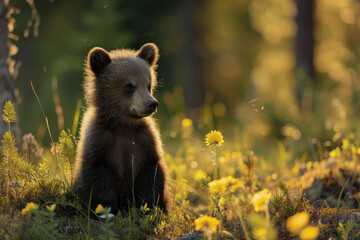 A quiet moment shared between a bear cub and the untouched beauty of nature
