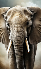 Fantasy Illustration of a wild elephant. Digital art style wallpaper background.