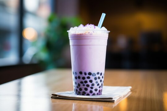 taro milk tea. purple bubble milk tea. ice Gummy cold drink. Bubble Boba Latte Taro