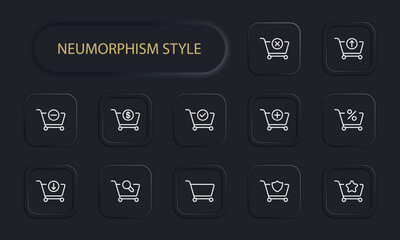 Shopping cart set line icon. Shopping, basket, online shopping, search, delivery, store. Neomorphism style. Vector line icon for business and advertising