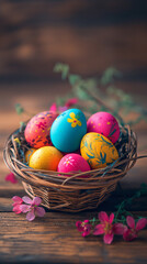Fototapeta na wymiar Hand-decorated easter eggs, bursting with vibrant colors and adorned with delicate flowers