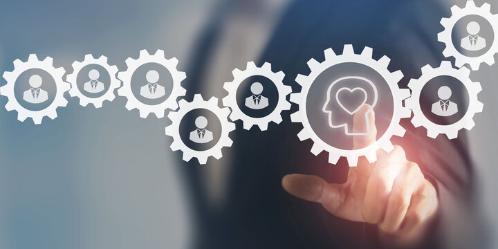 Mental health supporting at workplace concept. Enhancing wellness programs, mental health support services, promoting work life balance. Employee motivation, professional, productivity, enthusiasm.