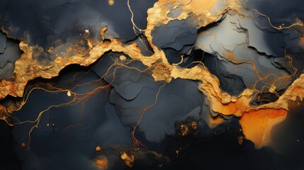 Abstract wallpaper, black and gold fluid pattern, detailed decorative marble backdrop
