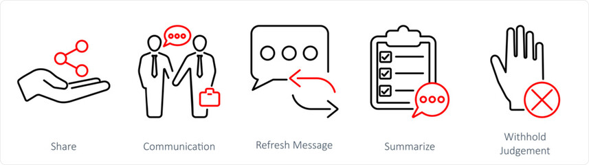 A set of 5 Active Listening icons as share, communication, refresh message