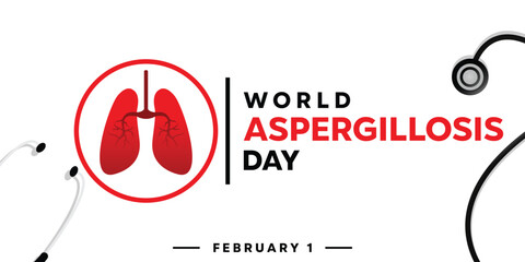 World aspergillosis day. Stestoscope and lung. Suitable for banner, card, social media, poster. White background.