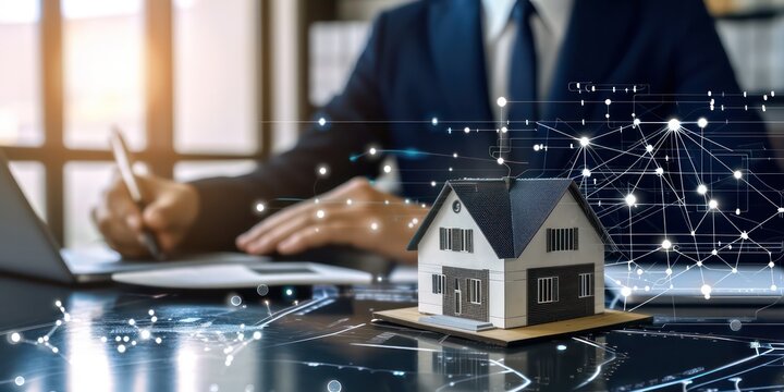 Investor is seen alongside a model house, epitomizing the forward-thinking approach to real estate ventures and the transformative influence of AI in the industry