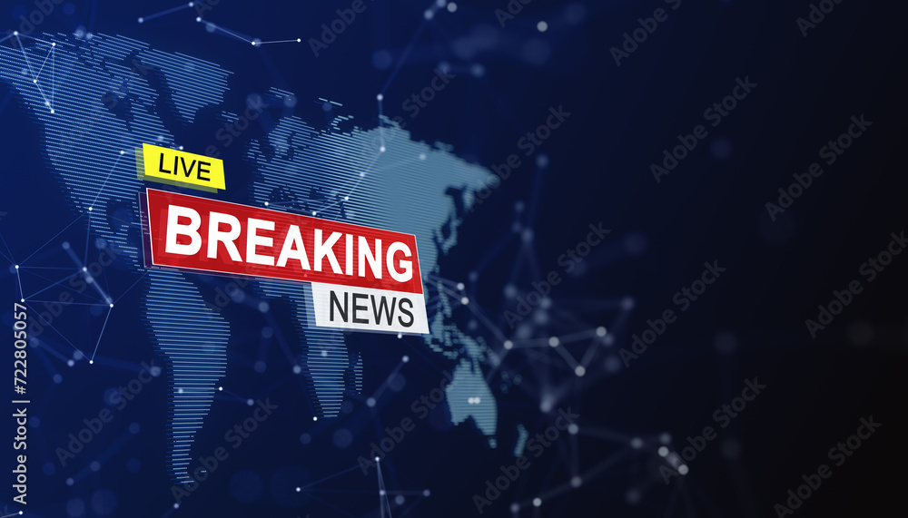 Poster digital world map with breaking news live banner for global updates. 3d rendering