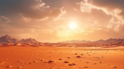 Papier Peint photo Orange The tranquil expanse of a solitary desert landscape adorned with endless sand dunes beneath the vast, open sky, a testament to nature's untouched grandeur. Generated by AI.