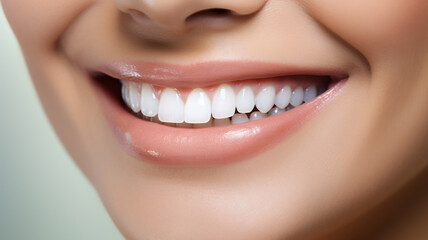 close up smiling woman white teeth for advertising