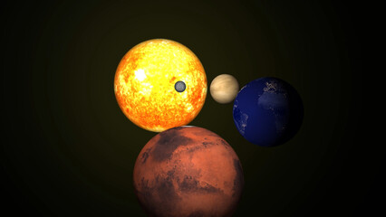 Close-up flyby of mars and earth