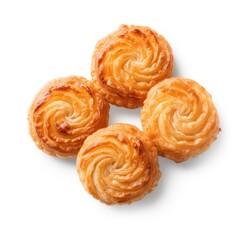 Fototapeta premium Puff Pastry, Set of Pate Feuilletee Isolated, Sweet Braided Pastries on White Background Top View