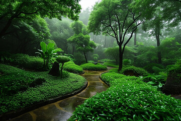 Naklejka premium Garden with trees. Nature background.