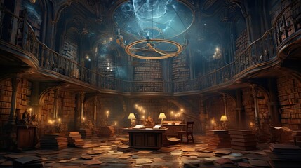 Mysterious repository, antique scrolls, concealed wisdom, dusty archives, arcane knowledge. Generated by AI.