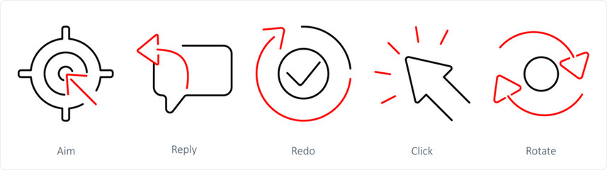 A set of 5 arrows icons as aim, reply, redo