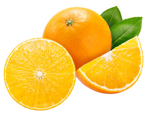 Fresh Orange fruit with leaf isolated on white background,  Japanese Orange  on White Background PNG File.