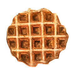 Watercolor waffle. Hand drawn illustration of pastry isolated on white background. Baking drawing for cafe menu, label and packaging design. 