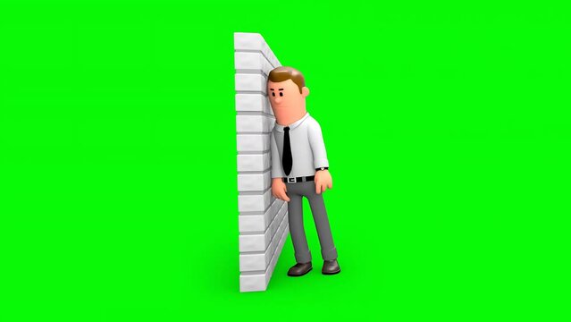 3D Rendered Animated White Cartoon Businessman Banging Hand And Head On Wall