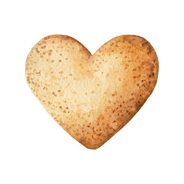recommend clip art: One heart-shaped cookie. Pastries drawn in watercolor, illustration for menu, label, packaging, bakery or cafe isolated on white background