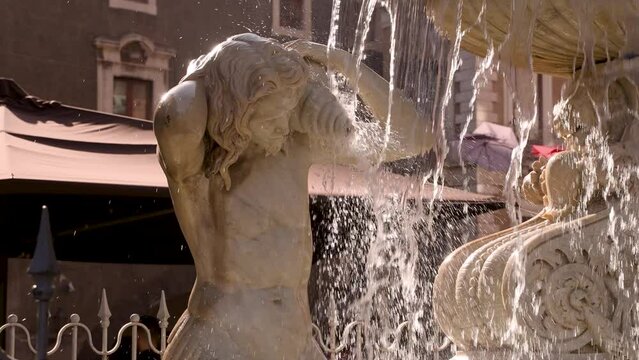 Super Slow Motion of the Amenano Fountain in Catania with fixed Camera Effect
