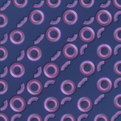 Blue background with a pattern of pink and purple circles. 3d rendering digital illustration
