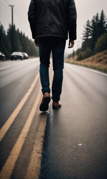 A person strolling along a pathway while wearing their footwear by ai generated