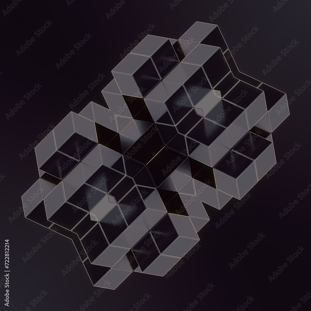 Aufkleber pattern of three-dimensional black glossy cubes. 3d rendering digital illustration
