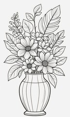 A vase with flowers and leaves coloring pages by ai generated