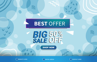 best offer big sale discount template banner with copy space for product sale with abstract gradient blue and white background design