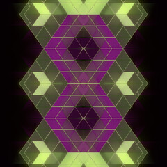 Digital illustration with a pattern of green and purple squares. Abstract style. 3d rendering