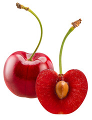 Red Cherry isolated on white background, Red Cherry on White Background PNG file.