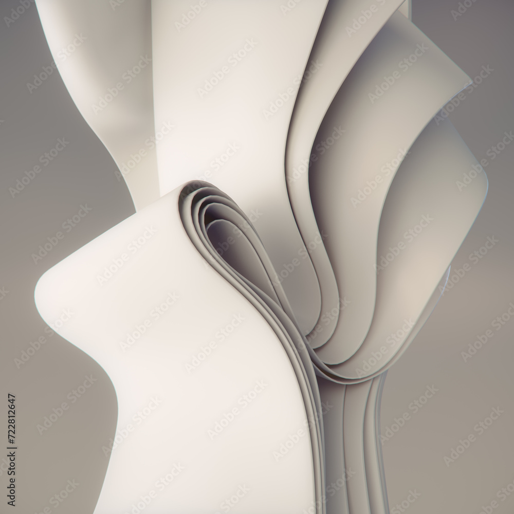 Aufkleber smooth wave 3d rendering digital illustration of white fabric stripes in the wind. modern background