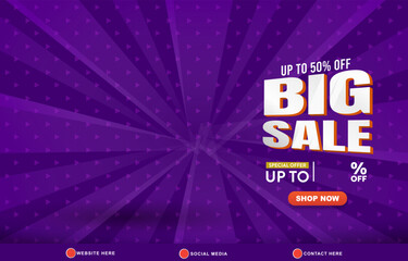 big sale discount template banner with copy space for product sale with abstract gradient blue background design