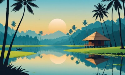 A breathtaking view of the picturesque Kerala backwaters, showcasing the tranquil and scenic landscape by ai generated