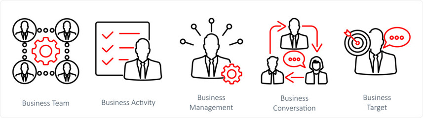 A set of 5 mix icons as business team, business activity, business management