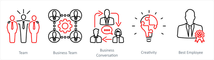 A set of 5 mix icons as team, business team, business conversation