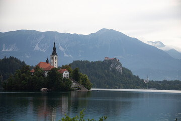 Famous alpine Bled lake (Blejsko jezero) in Slovenia