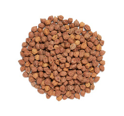 top view flat lay pile of raw black chickpea chick pea legume isolated on white background. raw black chickpea kala chana