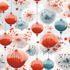 Chinese New Year Celebration with Traditional Lanterns and Festive Decorations, Generative Ai