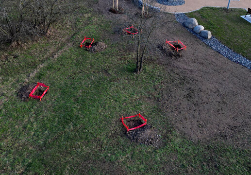 when holes are dug for trees, or foundations for play, exercise elements in a public park, the holes must be marked with rexlex barrier tape around thole. prevention of injury to unauthorized persons