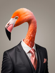 Flamingo in a business suit, business animals