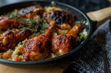 Baked chicken thighs and drumsticks with honey barbecue sauce